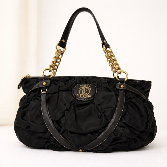 Juicy Couture Handbags - Juicy Couture Vintage Nylon Leather Y2K Chain Royal Crown Shoulder Bag